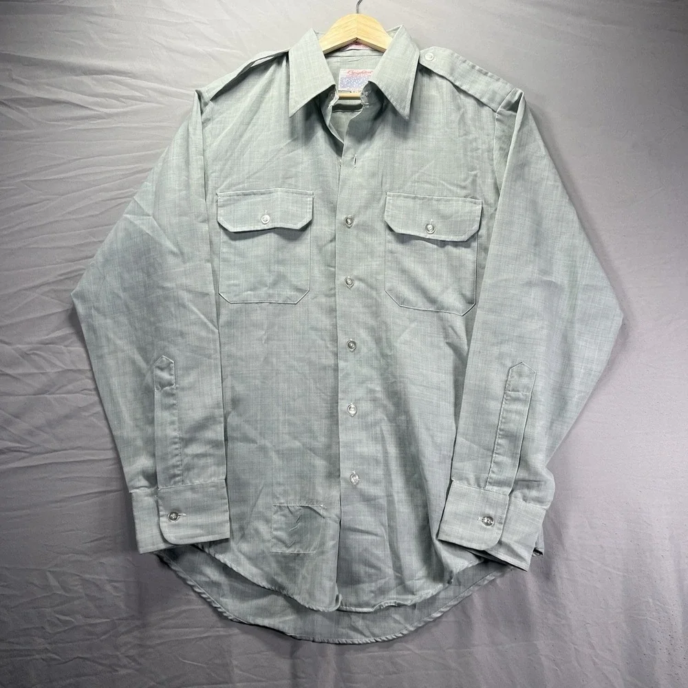 True Vintage Creighton Shirt Mens Medium Blue Military Wool Blend Epaulette 70s